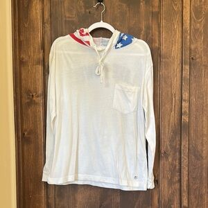 White Hoodie with American Flag Hood
